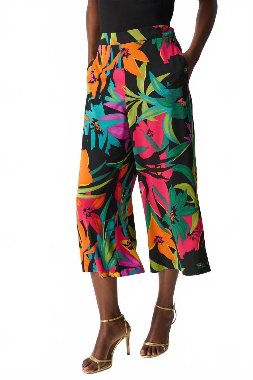 NEW JOSEPH RIBKOFF tropical print culotte trousers in black multi